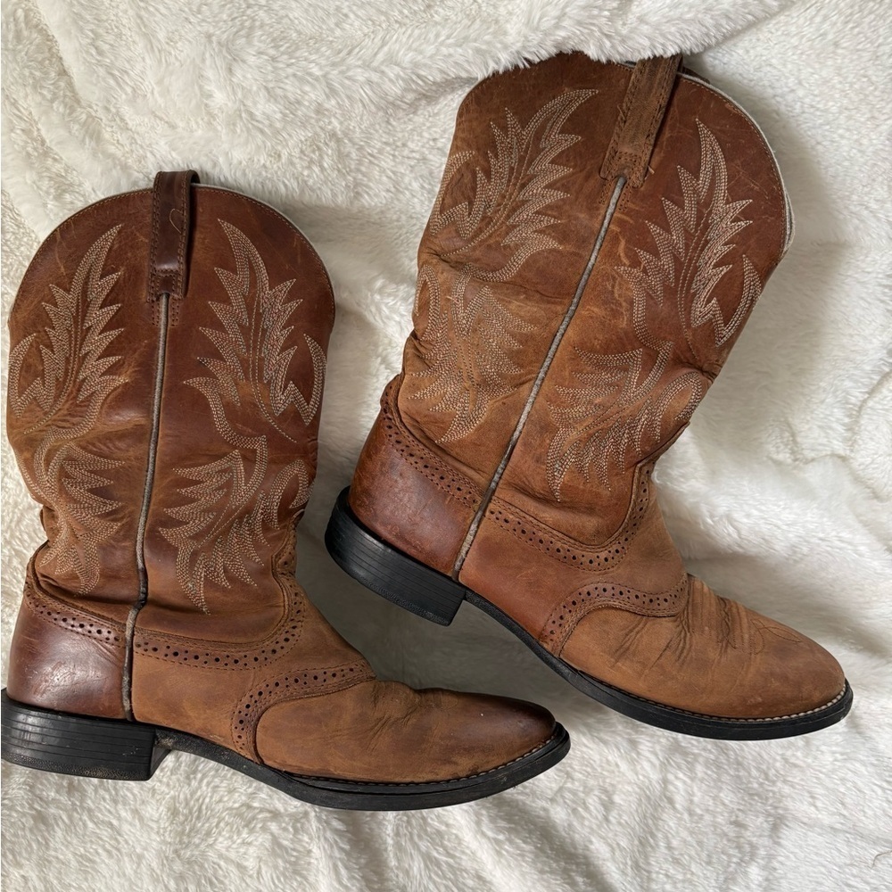 Ariat Men’s Heritage Stockman Western Brown Leather Cowboy Boots Size 8.5B